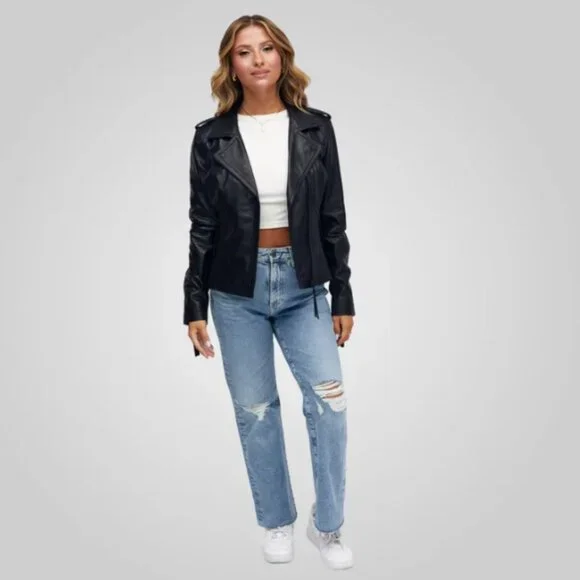 new Bod & Christensen MUFFIN Cropped Leather Biker Jacket 253